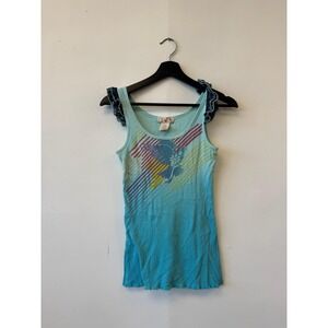 Vintage OP Ocean Pacific Shirt Girls Large Aqua Blue Tank Top Ribbed Graphic Y2K